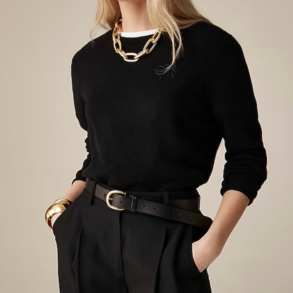 J Crew Classic Fit 100% Cashmere Crew Neck Sweater Women's Large Black